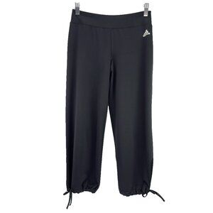 ADIDAS Lightweight Stretch Adjustable Leg Drawstrings Cropped Black Capris S